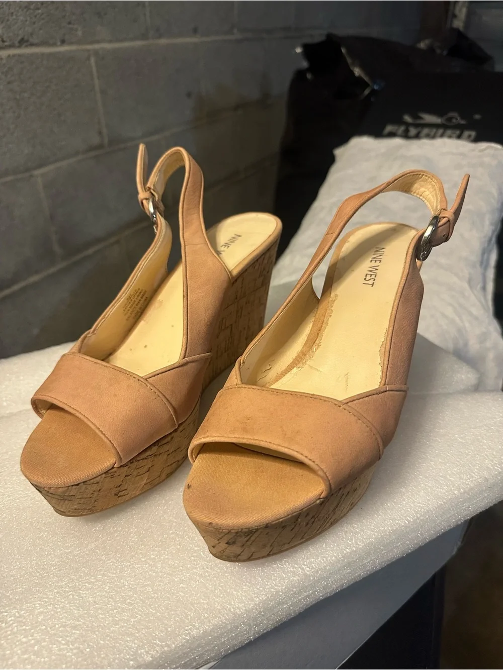 Nine West Tan Cork Wedge Slingback Sandals